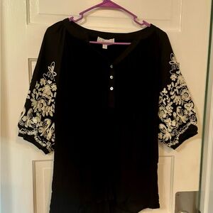 Suzanne Betro Black and White Embellished Blouse